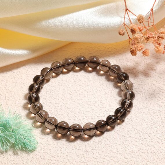 Landorilo Handmade Echte Naturstein Perlen Heilsteine Armband Damen Herren, 8MM Runde Edelsteine Yoga Armbänder, Glücksarmband, Kreative Schmuck Geschenke(Rauchquarz)