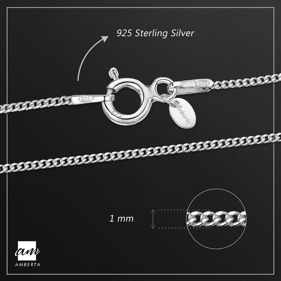 Amberta 925 Sterlingsilber Damen-Halskette - Panzerkette - 1.1 mm - Verschiedene Längen: 36 40 45 50 55 60 cm (45cm)