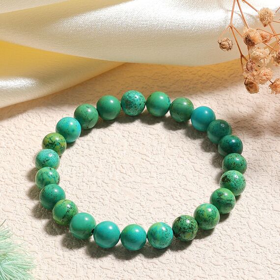 Landorilo Handmade Echte Naturstein Perlen Heilsteine Armband Damen Herren, 8MM Runde Edelsteine Yoga Armbänder, Glücksarmband, Kreative Schmuck Geschenke(Gelber Türkis)