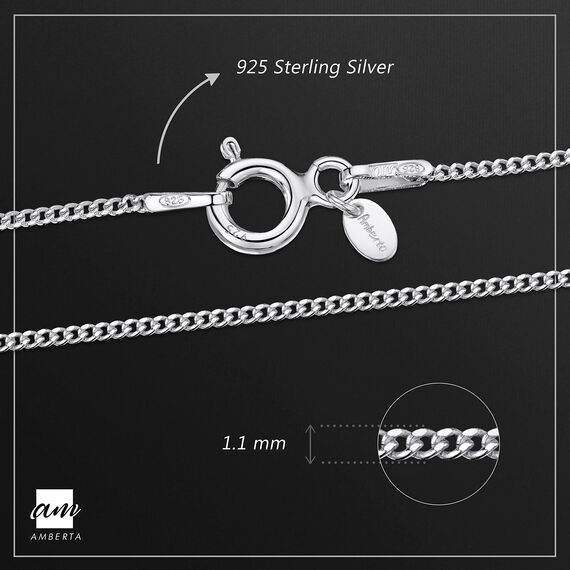 Amberta Damen 1.1 mm Panzerkette Halskette aus 925 Sterling Silber: 70 cm