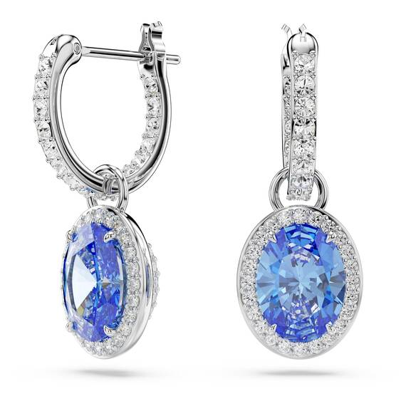Swarovski Una Drop-Ohrhänger, Blaue und Rhodinierte Ohrringe mit Strahlenden Swarovski Kristallen
