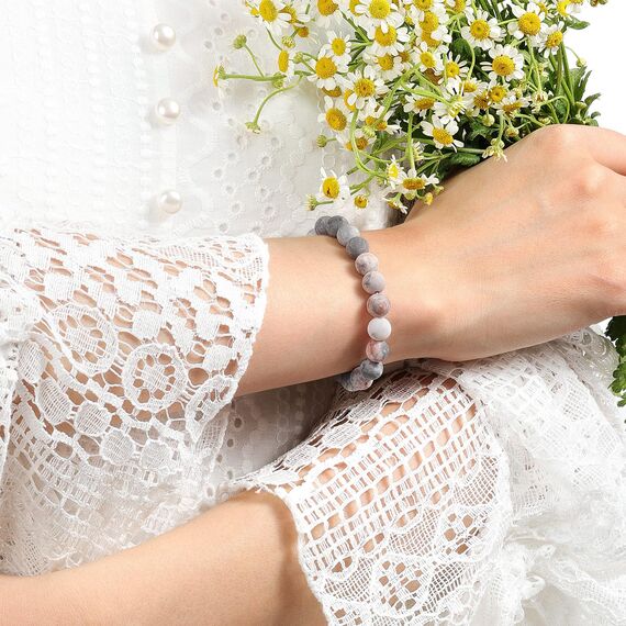 Landorilo Handmade Echte Naturstein Perlen Heilsteine Armband Damen Herren, 8MM Runde Edelsteine Yoga Armbänder, Glücksarmband, Kreative Schmuck Geschenke(Scrub Rosa Zebra Jaspis)