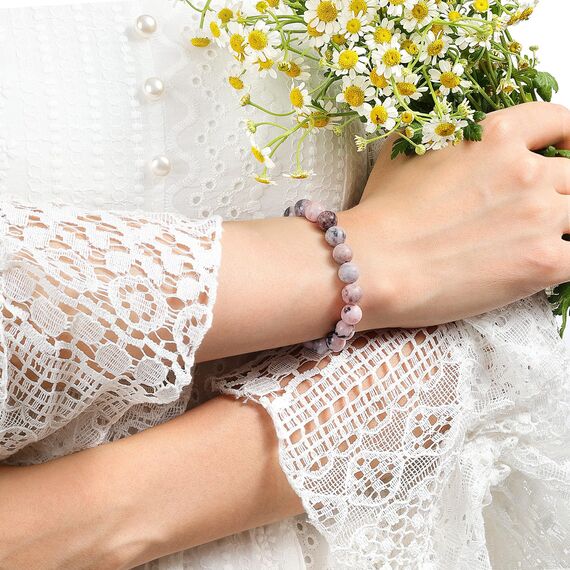 Landorilo Handmade Echte Naturstein Perlen Heilsteine Armband Damen Herren, 8MM Runde Edelsteine Yoga Armbänder, Glücksarmband, Kreative Schmuck Geschenke(Rosa Zebra Jaspis)