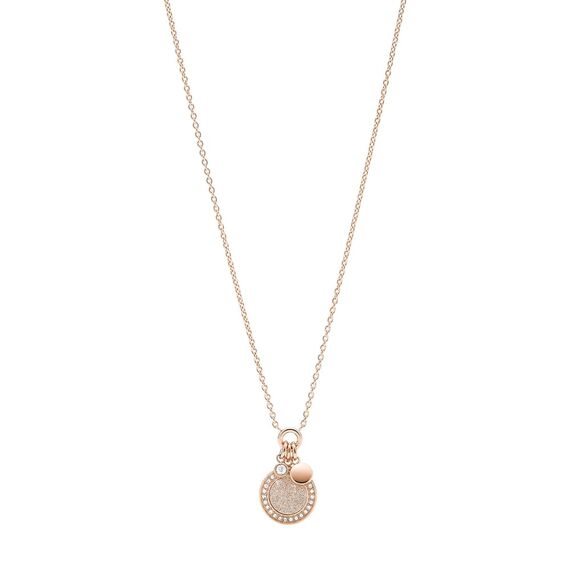Fossil Halskette Für Frauen Klassiker, Gesamtlänge: 460mm + 50mm Verlängerung Kette / Anhänger: 14mm X 16mm Rose Gold Edelstahl Halskette, JF03265791