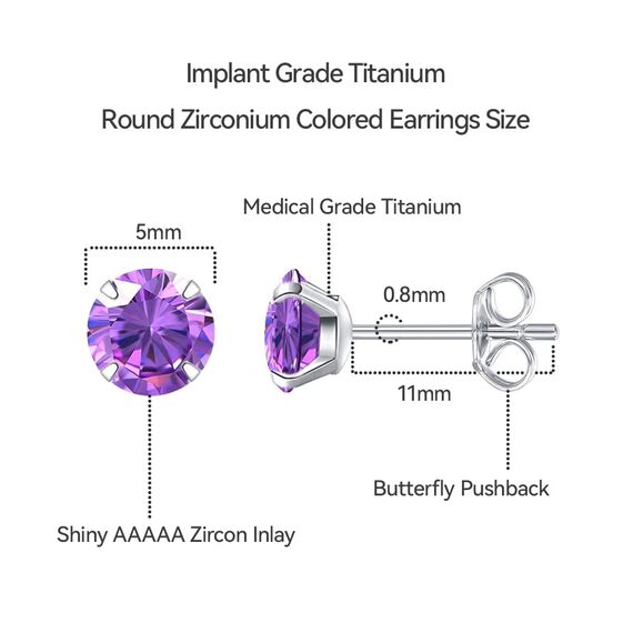 Limerencia Titan Ohrstecker für Damen Herren, G23 Implantat Ohrringe Hypoallergen Titan, Nickelfrei Medizinische Ohrstecker, 5 MM CZ Ohrringe für empfindliche Ohren Mode Damenschmuck