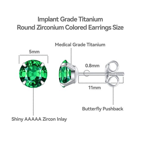Limerencia Titan Ohrstecker für Damen Herren, G23 Implantat Ohrringe Hypoallergen Titan, Nickelfrei Medizinische Ohrstecker, 5 MM CZ Ohrringe für empfindliche Ohren Mode Damenschmuck