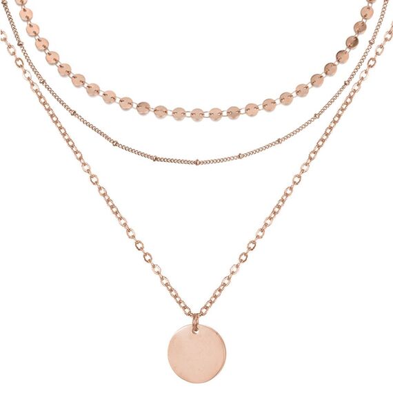 BONNYBIRD® Layering Kette Rosegold Damen Ketten Set Schlichte Kette Rosegold Boho Kette Damen Feine Halskette Edelstahl Mehrreihige Kette mit Anhänger Kette Boho