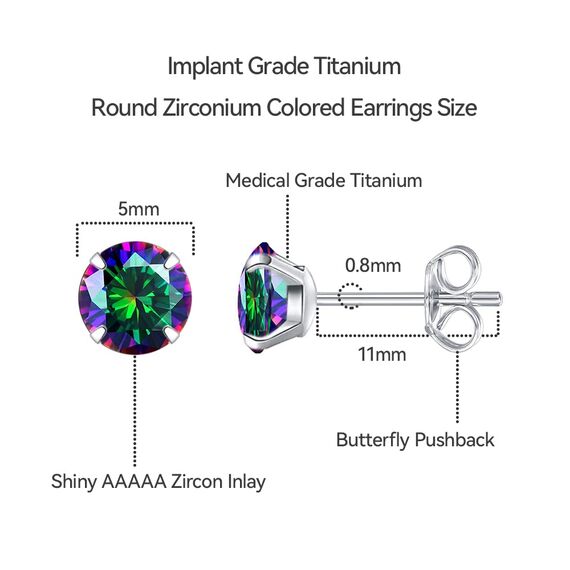Limerencia Titan Ohrstecker für Damen Herren, G23 Implantat Ohrringe Hypoallergen Titan, Nickelfrei Medizinische Ohrstecker, 5MM CZ Ohrringe für empfindliche Ohren Mode Damenschmuck