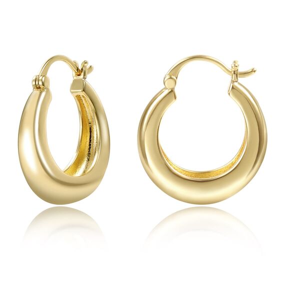 Gold Creolen für Damen - Kleine Klobige Dicke Ohrringe, Hypoallergene Sterling Silber Kreolen, Hohle Creolen für Frauen Mädchen