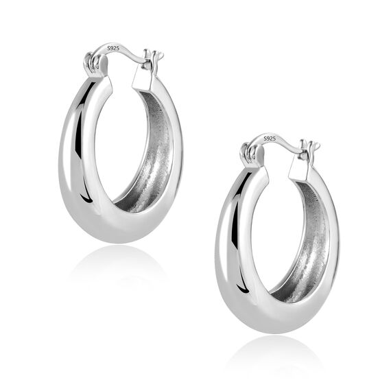 Silber 925 Kleine Creolen Ohrringe für Damen, Hypoallergen Dicke Creolen Ohrringe Trendige Leichte Klobige Ohrringe Huggie Kleine Creolen Ohrringe Breite für Schmuck Geschenk