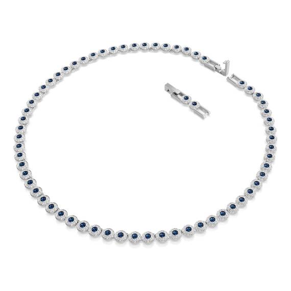 Swarovski Una Angelic Halskette, Rhodinierte Damenhalskette mit Blauen Kristallen im Rundschliff und Schimmerndem Pavé, Länge: 38-40 cm