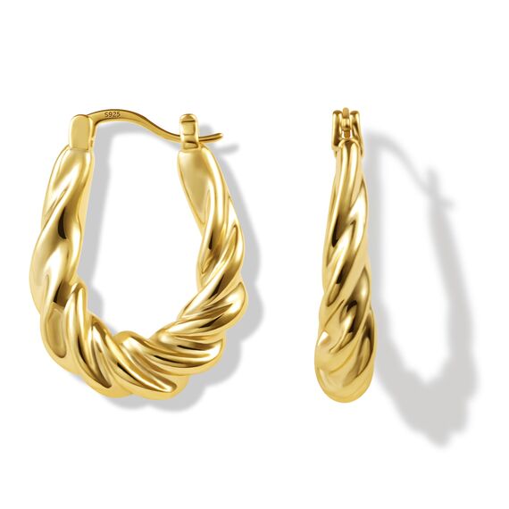 Gold Creolen Ohrringe für Damen, Kleine Klobige Creolen Ohrringe Ovale Gedrehte Creolen Ohrringe Sterling Silber Gedrehte Ohrringe Hypoallergen Huggie Klobige Creolen Ohrringe Damen Mädchen