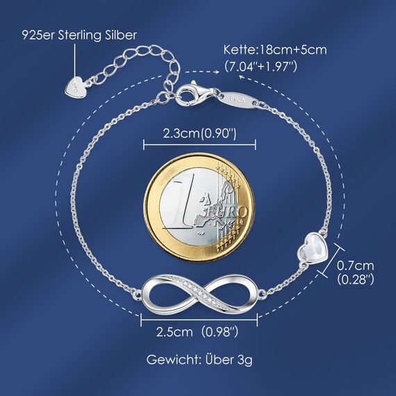 Infinity Armband Damen 925 Sterling Silber Rosegold or Edelstahl, Unendlichkeit Herz Armbänder Kristallen Armkette Valentinstag Muttertag Geburtstags Weihnachten Geschenk für Sie Frauen Freundin mama