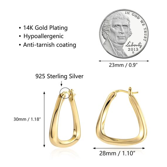 Kleine Gold Creolen Ohrringe für Damen, 14K Vergoldet Silber 925 Gedrehte Ohrringe Klobige Gedrehte Große Dicke Silber Ohrringe Creolen Trendige Geometrische Creolen Ohrringe Quadratische Ohrringe