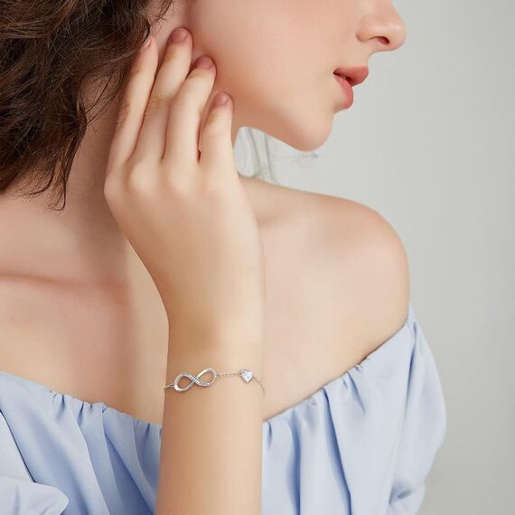 Infinity Armband Damen 925 Sterling Silber Rosegold or Edelstahl, Unendlichkeit Herz Armbänder Kristallen Armkette Valentinstag Muttertag Geburtstags Weihnachten Geschenk für Sie Frauen Freundin mama