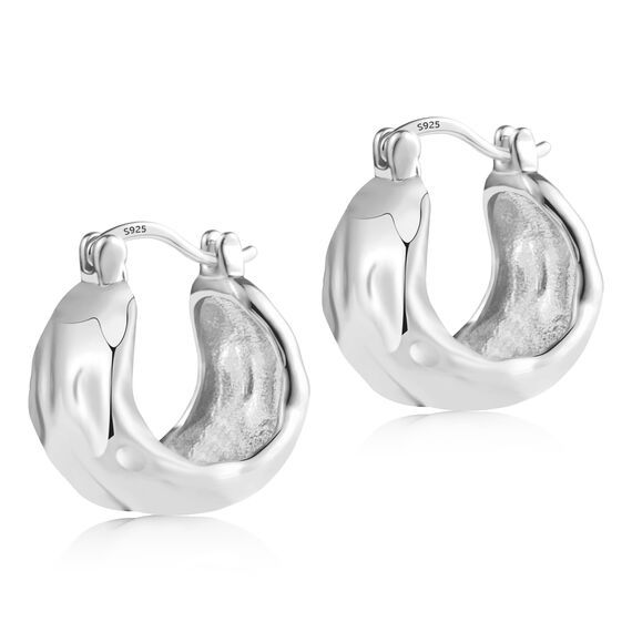 Silber 925 Ohrringe Kleine Creolen Breit für Damen, Klobige Ohrringe aus Sterlingsilber Ohrringe Hypoallergene Gehämmerte Kleine Dicke Huggie Creolen Leichte Breite Creolen Ohrringe für den Alltag