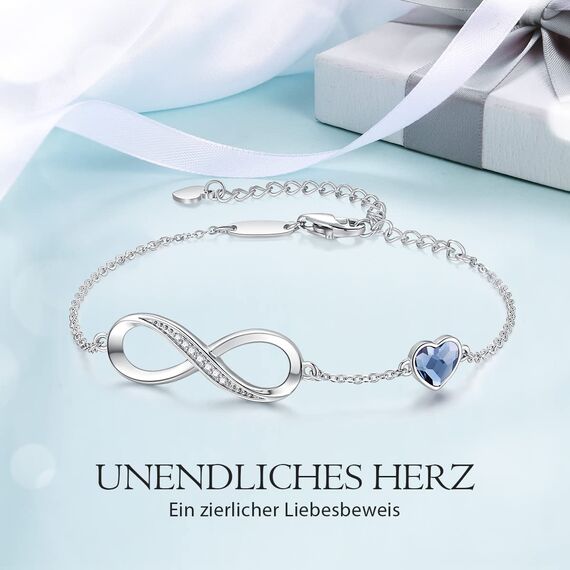 Infinity Armband Damen 925 Sterling Silber Rosegold or Edelstahl, Unendlichkeit Herz Armbänder Kristallen Armkette Valentinstag Muttertag Geburtstags Weihnachten Geschenk für Sie Frauen Freundin mama
