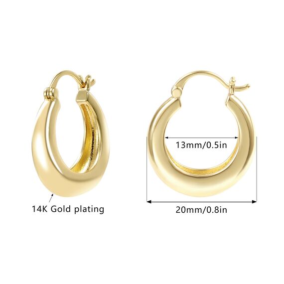 Gold Creolen für Damen - Kleine Klobige Dicke Ohrringe, Hypoallergene Sterling Silber Kreolen, Hohle Creolen für Frauen Mädchen