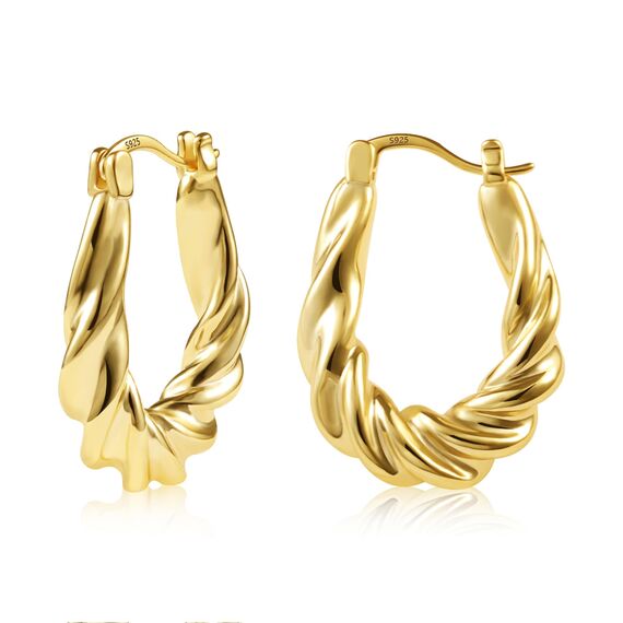 Gold Creolen Ohrringe für Damen, Kleine Klobige Creolen Ohrringe Ovale Gedrehte Creolen Ohrringe Sterling Silber Gedrehte Ohrringe Hypoallergen Huggie Klobige Creolen Ohrringe Damen Mädchen