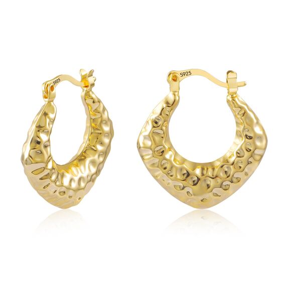 Gold Creolen Ohrring für Damen, Klein Klobige Creolen hypoallergen Sterlingsilber 925 Kleine Gehämmerte Dicke Creolen Leichte Huggie Creolen Klassische Schmuckgeschenke