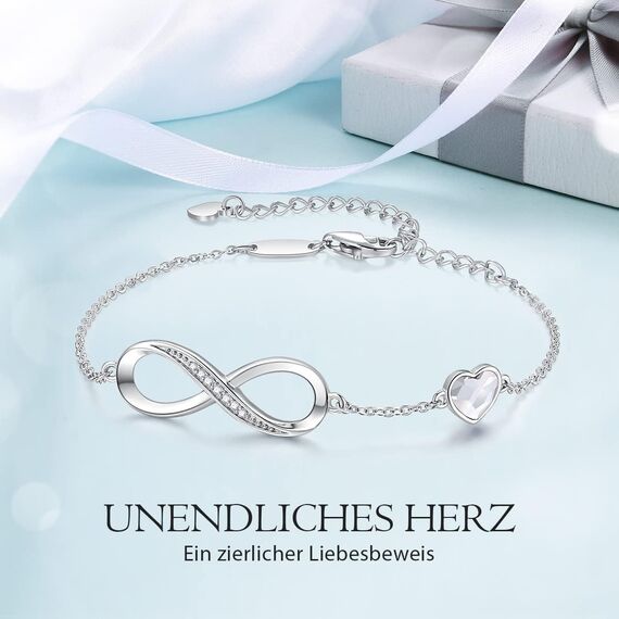 Infinity Armband Damen 925 Sterling Silber Rosegold or Edelstahl, Unendlichkeit Herz Armbänder Kristallen Armkette Valentinstag Muttertag Geburtstags Weihnachten Geschenk für Sie Frauen Freundin mama