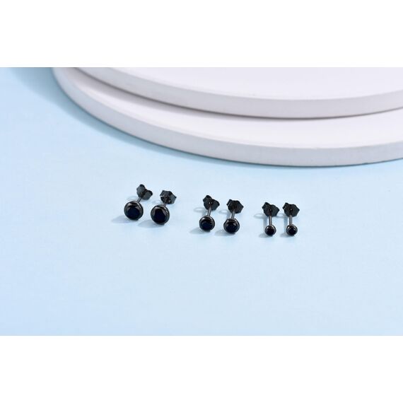 USEEDOVIA Ohrstecker Silber 925 Damen, 3 Paar Klein Sterling Silber Ohrringe Schwarz Set mit Schwarz Zirkonia Knorpel Funkelnd Schmuck Geschenke für Damen Herren 2/3/4mm