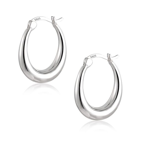 Silber 925 Creolen Ohrringe für Damen, Große Ovale Creolen Ohrringe Hypoallergen Sterling Silber Ohrringe Klobige Creolen Ohrringe Dick Creolen Glatte Tropfenform Damen Mädchen 2,2 cm