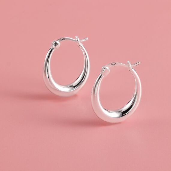 Silber 925 Creolen Ohrringe für Damen, Große Ovale Creolen Ohrringe Hypoallergen Sterling Silber Ohrringe Klobige Creolen Ohrringe Dick Creolen Glatte Tropfenform Damen Mädchen 2,2 cm