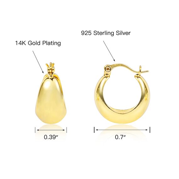 KISSPAT Gold Ohrringe für Damen - Breit Creolen, Hypoallergen, Dicke, Leichte, Klobige Statement Kreolen