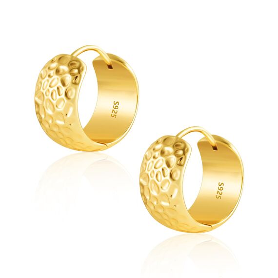 Gold Ohrringe Kleine Creolen für Damen, Kleine Gehämmerte Gold Ohrringe Hypoallergene Sterling Silber Ohrringe Gold Gehämmerte Breite Ohrringe Kleine Huggie Creolen Ohrringe Leichte Creolen Frauen
