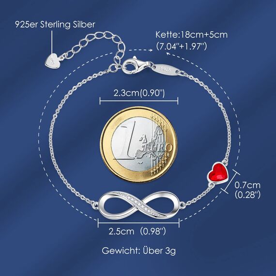 Infinity Armband Damen 925 Sterling Silber Rosegold or Edelstahl, Unendlichkeit Herz Armbänder Kristallen Armkette Valentinstag Muttertag Geburtstags Weihnachten Geschenk für Sie Frauen Freundin mama