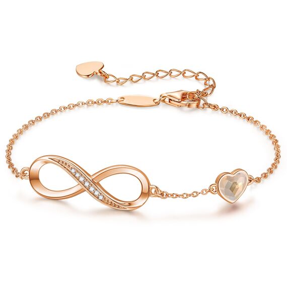 Infinity Armband Damen 925 Sterling Silber Rosegold or Edelstahl, Unendlichkeit Herz Armbänder Kristallen Armkette Valentinstag Muttertag Geburtstags Weihnachten Geschenk für Sie Frauen Freundin Mama