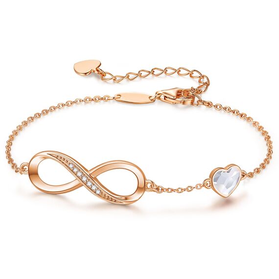 Infinity Armband Damen 925 Sterling Silber Rosegold or Edelstahl, Unendlichkeit Herz Armbänder Kristallen Armkette Valentinstag Muttertag Geburtstags Weihnachten Geschenk für Sie Frauen Freundin Mama