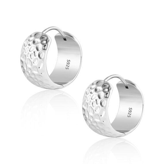 Silber 925 Creolen Ohrring für Damen, Klein Breite Creolen Ohrring Silber Gehämmerte Klobige Creolen Hypoallergene Sterling Silber breite Huggie-Creolen leichte Creolen für den Alltag für Frauen