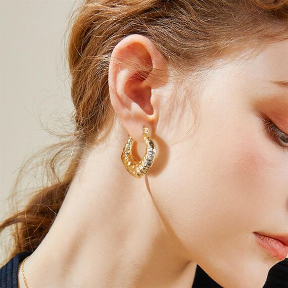 Gold Creolen Ohrring für Damen, Klein Klobige Creolen hypoallergen Sterlingsilber 925 Kleine Gehämmerte Dicke Creolen Leichte Huggie Creolen Klassische Schmuckgeschenke