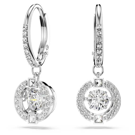 Swarovski Una Ohrringe, Rund, Weiss, Rhodiniert