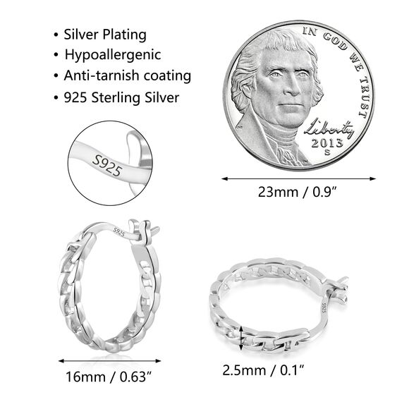 Silber 925 Creolen Ohrringe für Damen, Sterlingsilber Kleine Huggie Ohrringe Kette Huggie Creolen für Damen Silber Ohrringe hypoallergen S925 Creolen Schmuck Geschenk