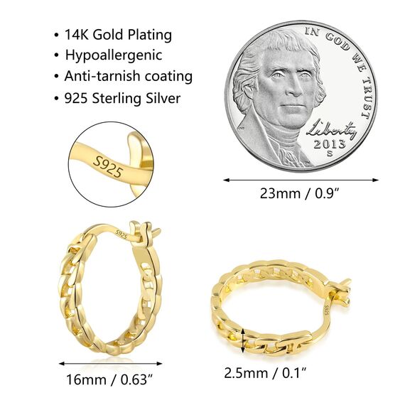 Gold Creolen Ohrringe für Damen, Sterlingsilber Kleine Huggie Ohrringe Kette Huggie Creolen für Damen Silber Ohrringe hypoallergen S925 Creolen Schmuck Geschenk
