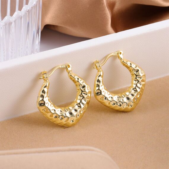 Gold Creolen Ohrring für Damen, Klein Klobige Creolen hypoallergen Sterlingsilber 925 Kleine Gehämmerte Dicke Creolen Leichte Huggie Creolen Klassische Schmuckgeschenke
