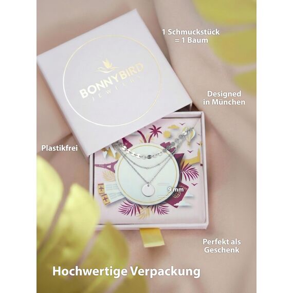 BONNYBIRD® Layering Ketten Set Silber - Boho Kette Damen Anhänger Kette Silber Kette Mehrreihig Dreifach Kette Edelstahl Mehrreihige Kette mit Anhänger