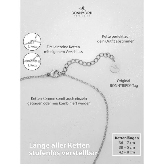 BONNYBIRD® Layering Ketten Set Silber - Boho Kette Damen Anhänger Kette Silber Kette Mehrreihig Dreifach Kette Edelstahl Mehrreihige Kette mit Anhänger