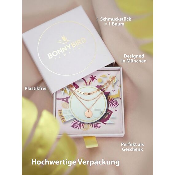 BONNYBIRD® Layering Kette Rosegold Damen Ketten Set Schlichte Kette Rosegold Boho Kette Damen Feine Halskette Edelstahl Mehrreihige Kette mit Anhänger Kette Boho