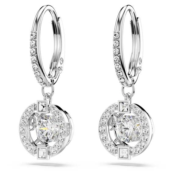 Swarovski Una Ohrringe, Rund, Weiss, Rhodiniert