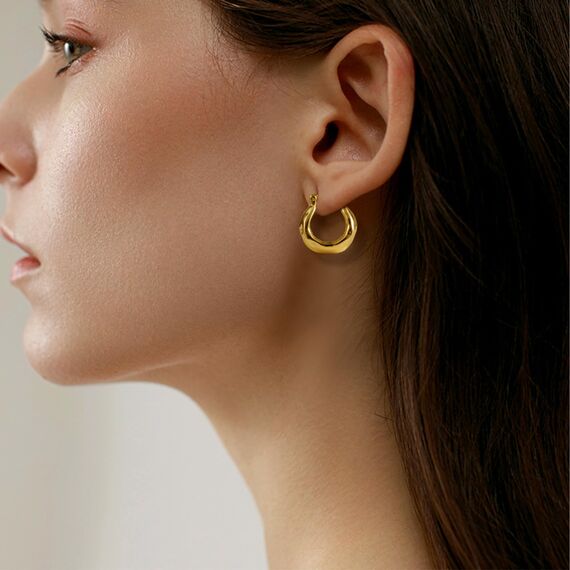Gold Ohrringe Breit Creolen für Damen, Kleine Breit Creolen Ohrringe Hypoallergene Sterling Silber Gehämmerte CreolenKlobige Dicke Huggie Ohrringe Leichte Große für den Alltag