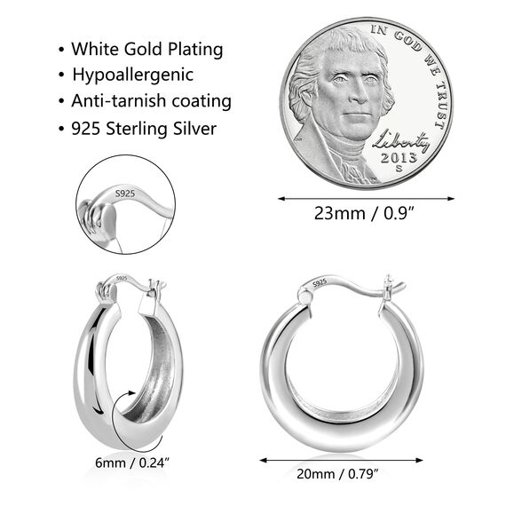 Silber 925 Kleine Creolen Ohrringe für Damen, Hypoallergen Dicke Creolen Ohrringe Trendige Leichte Klobige Ohrringe Huggie Kleine Creolen Ohrringe Breite für Schmuck Geschenk