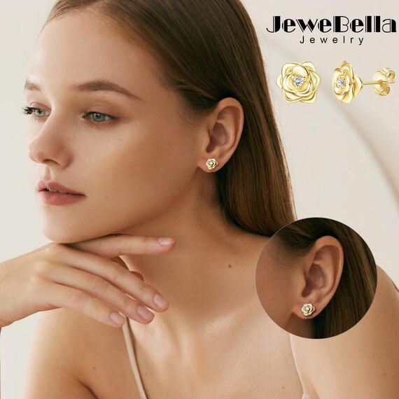 JeweBella Klein Rosen Ohrstecker Silber 925 Ohrringe für Damen Mädchen Hypoallergen Kleine Rose Blumen Ohrstecker mit 5A+Zirkonia Helix Knorpel Ohrringe Silber/Gold/Rose Gold/Schwarz Geschenke