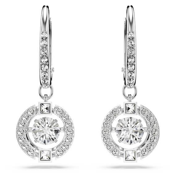 Swarovski Una Ohrringe, Rund, Weiss, Rhodiniert