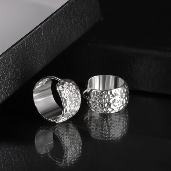 Silber 925 Creolen Ohrring für Damen, Klein Breite Creolen Ohrring Silber Gehämmerte Klobige Creolen Hypoallergene Sterling Silber breite Huggie-Creolen leichte Creolen für den Alltag für Frauen