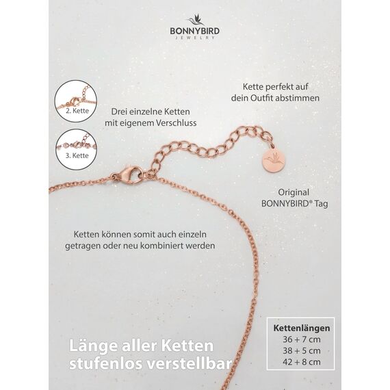 BONNYBIRD® Layering Kette Rosegold Damen Ketten Set Schlichte Kette Rosegold Boho Kette Damen Feine Halskette Edelstahl Mehrreihige Kette mit Anhänger Kette Boho
