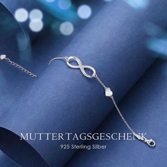 Infinity Armband Damen 925 Sterling Silber Rosegold or Edelstahl, Unendlichkeit Herz Armbänder Kristallen Armkette Valentinstag Muttertag Geburtstags Weihnachten Geschenk für Sie Frauen Freundin mama